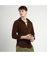 Campus Sutra Men's Chocolate Brown Ripple Box Shirt