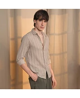 Men's Khaki Brown Halo-Striped Shirt