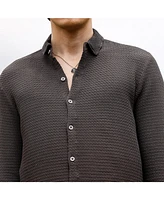 Men's Charcoal Black Weave-Textured Shirt