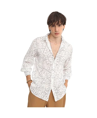 Men's Chalk White Veined-Pleated Shirt