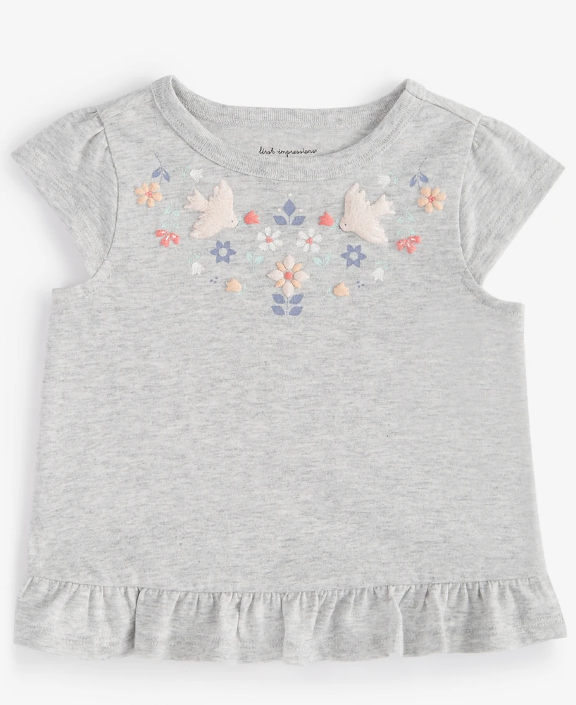 First Impressions Baby Girls Short-Sleeve Nordic Embroidery T-Shirt, Created for Macy's