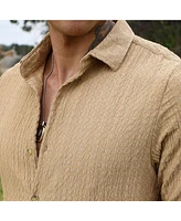 Campus Sutra Men's Buff Beige Micro Hexagon-Lined Shirt