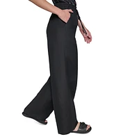 Karl Lagerfeld Paris Women's Linen-Blend Wide-Leg Drawstring Pants, Regular & Petite