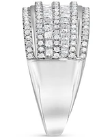 Diamond Princess & Round Multirow Statement Ring (1 ct. t.w.) in 14k White Gold