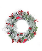 Northlight Berries and Cardinals in Nests Flocked Artificial Christmas Wreath 24 - Inch Unlit