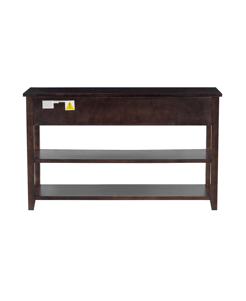 Slickblue Retro Design Console Table with Two Open Shelves, Pine Solid Wood Frame and Legs for Living Room