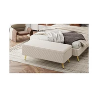 Slickblue Modern Corduroy Upholstered Ottoman with Metal Legs, Storage Bench for Bedroom,Living Room