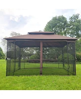 Slickblue Outdoor Patio Gazebo Canopy Tent – Ventilated Double Roof with Detachable Mosquito Netting, Ideal for Lawn, Garden