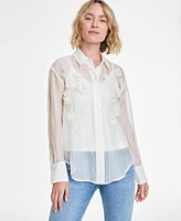 On 34th Women's 3D Floral Relaxed Organza Shirt, Created for Macy's