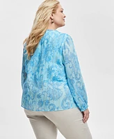 Jm Collection Plus Print Chiffon Tie-Neck Top, Exclusively at Macy's