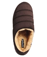 Weatherproof Men's Microsuede Puffer Clog with Tipped Shearling Faux Fur Lining Indoor-Outdoor Sole Slipper