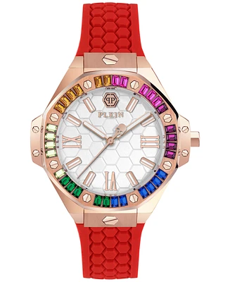 Philipp Plein Women's Lady Royal Crystal Red Silicone Strap Watch 39mm