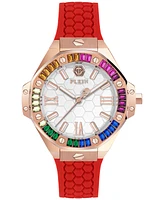 Philipp Plein Women's Lady Royal Crystal Red Silicone Strap Watch 39mm