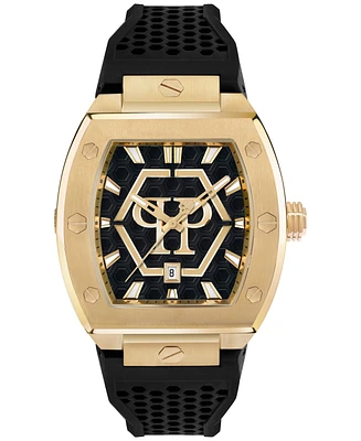 Philipp Plein Men's Hexagon Phantom Black Silicone Strap Watch 44x56mm