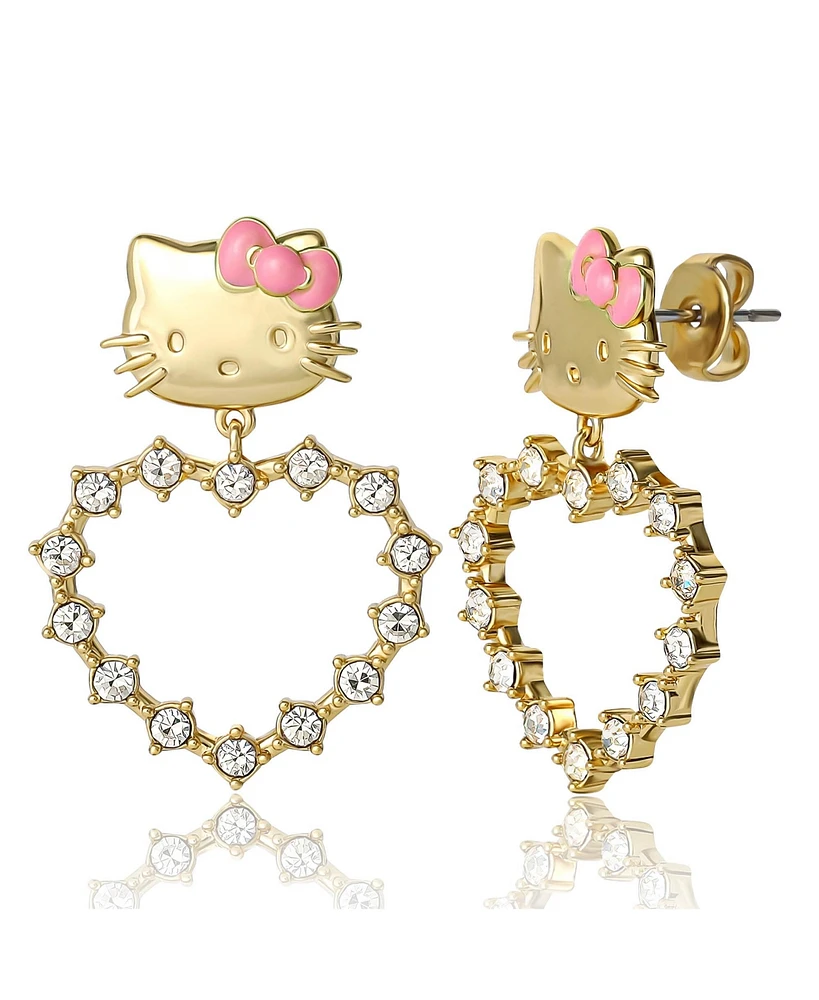 Hello Kitty Sanrio Heart Dangle Stud Earrings