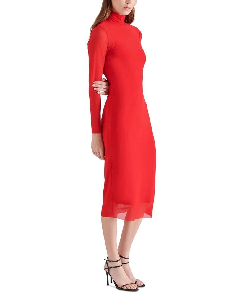 Steve Madden Women's Vivienne Mesh Long-Sleeve Midi Dress