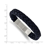 Chisel Stainless Steel Brushed Navy Blue Leather Bracelet