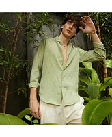 Men's Avocado Green Floral-Textured Shirt