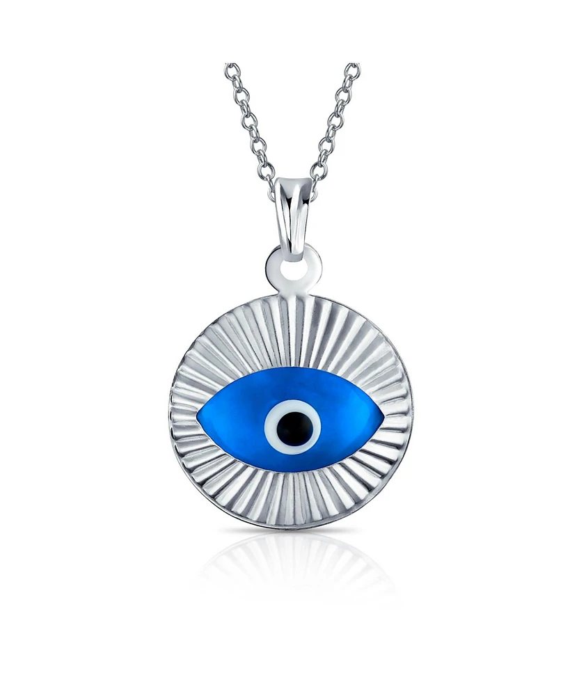 Bling Jewelry Turkish Spiritual Protection Amulet Round Circle Moving Floating Evil Eye Charm Pendant Necklace For Women .925 Sterling Silver