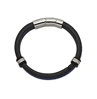 Chisel Stainless Steel Cz Blue Leather Bracelet