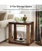 Tribesigns End Table Set of 2 for Living Room, 2-Tier Rectangle Side Table with Storage Shelf, All-Wood Sofa Side Table, Farmhouse Bedside Table for B