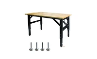 Slickblue Metal Adjustable Worktable with Socket and Wooden Top