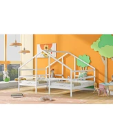 Slickblue Double Twin Size Triangular House Beds with Built-In Table for Kids' Room