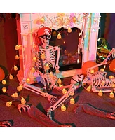 Yescom 2 Pack Pirate Life Size Skeleton Poseable with Halloween Lights, Full Size Skeleton Human 5.4 Ft for Party Decorations Patio Garden Haunted Hou