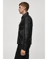 Mango Men's Pockets Detail Leather Jacket