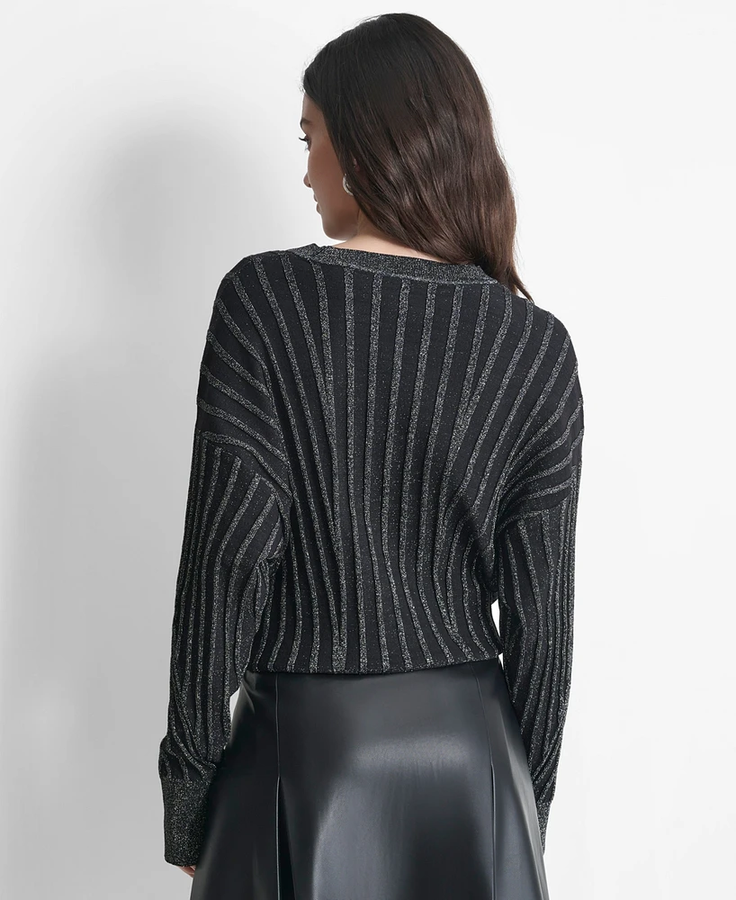Dkny Women's Striped Dropped-Sleeve Crewneck Sweater