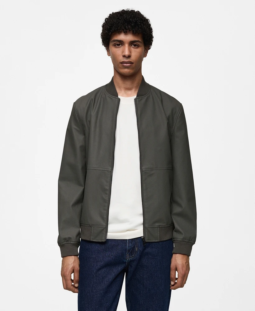 Mango Men's Leather-Effect Bomber Jacket