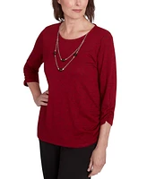 Alfred Dunner Petite Runway Ready Solid Melange Crewneck Top With Necklace