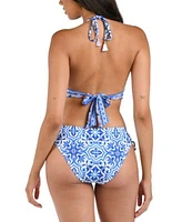 La Blanca Womens Alboran Banded Halter Bikini Top Tassel Tie Hipster Bikini Bottoms