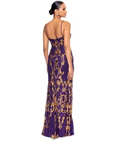 Betsy & Adam Women's Sequined Patterned Gown