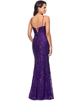 Betsy & Adam Women's Sequined Lace-Up Gown