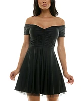 Emerald Sundae Juniors' Corset Off-The-Shoulder Dress