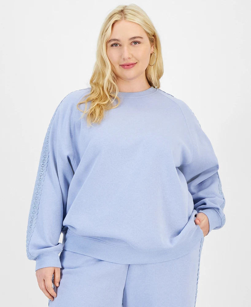 Planet Heart Trendy Plus Crochet-Trim Sweatshirt