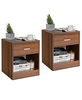 Gymax Set of 2 Nightstand End Side Table Storage Cabinet w/ Drawer Home Office Brown