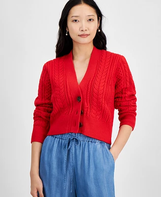 On 34th Women's Cropped V-Neck Cable-Knit Cardigan, Created for Macy's