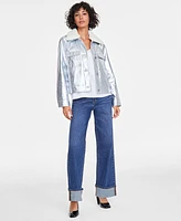 On 34th Women's Solid Metallic Faux-Leather Jacket with Removable Faux-Sherpa Collar, Exclusively at Macy's