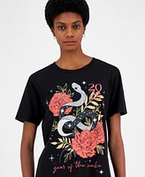 Love Tribe Juniors' Celestial Rose Year Of The Snake Graphic T-Shirt