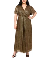 Msk Plus Shimmer-Dot V-Neck Flutter-Sleeve Gown