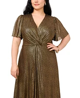 Msk Plus Shimmer-Dot V-Neck Flutter-Sleeve Gown