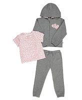 Bearpaw Girls 3 Piece Zip Up Hoodie, Tshirt, and Joggers Outfit Set