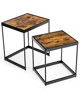 Gymax Coffee Tables Nesting Side Set of 2 for Living Room Modern W/ Sturdy Steel Frame