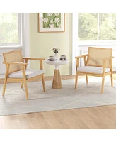 Costway Mid Century Modern Accent Chairs Set of 2 with Breathable Rattan Back Dining Room