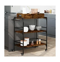 vidaXL Kitchen Trolley Smoked Oak 32.1"x16.1"x36.4" Engineered Wood