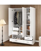 Famapy 3-Door Bedroom Armoire Wardrobe Closet Cabinet with Hanging Rod, Drawers
