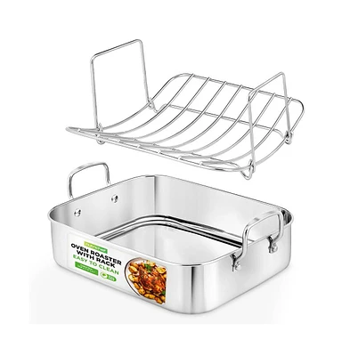 NutriChef 14" Roaster With Polished Rack And Wire Handle