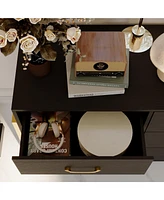 Homsee White and Golden 9-Drawers Wooden Dresser without Mirror